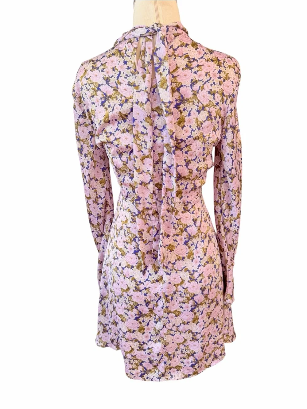 Zara Pink Floral Satin Mini Dress with Green Accents Sz XS